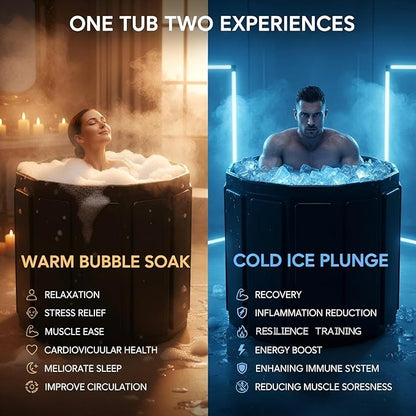 Portable Bathtub for Adult, Foldable Soaking Bathtub for Hot SPA&Ice Bath, Foldable Small Bathtub collapsible bathtub for Bathing, 6-layer Insulated portable tub,Space-Saving (black, 25.9X27.5 IN)