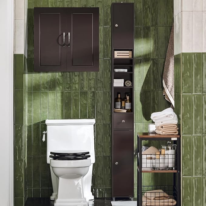 SoBuy Wall Cabinet, Bathroom Storage, 23.6 x 11.8 x 23.6 in, MDF, Brown | Standard Floating Wall Storage Cabinet With Flexible Shelf Layout, Universal Cabinet For Daily Home General Storage