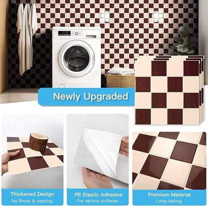 Art3d Grid Peel and Stick Backsplash, 10-Pack, Red Brown and Warm White | 12 x 12 Inch, Enhanced Thickness, Superior Adhesion, Moisture Resistant, Long-Lasting, Minimalist Look, for Kitchen Decor