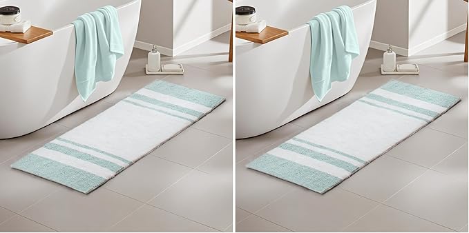 Madison Park Reversible Spa Cotton Bath Rug 100%-Cotton Striped Ultra Soft Water Absorbent, Fast Drying, Bath-Mats, Non-Slip Absorbent Quick Dry Mats for Tub, Shower Room, and Bathroom, 27x45, Aqua