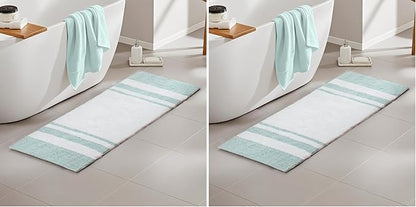 Madison Park Reversible Spa Cotton Bath Rug 100%-Cotton Striped Ultra Soft Water Absorbent, Fast Drying, Bath-Mats, Non-Slip Absorbent Quick Dry Mats for Tub, Shower Room, and Bathroom, 27x45, Aqua