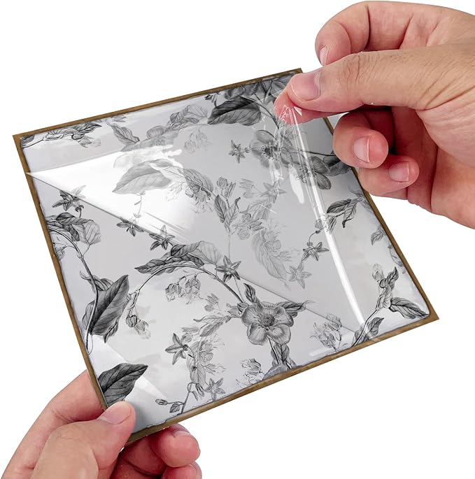 Alwayspon Vinyl Sticker Peel and Stick, Self-Adhesive Wall Tile Transfers Backsplash Sticker Decal for Kitchen Bathroom, 6x6inch/15x15cm 10Pcs, Monochrome Floral T041