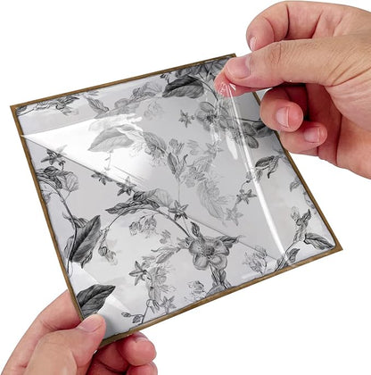 Alwayspon Vinyl Sticker Peel and Stick, Self-Adhesive Wall Tile Transfers Backsplash Sticker Decal for Kitchen Bathroom, 6x6inch/15x15cm 10Pcs, Monochrome Floral T041