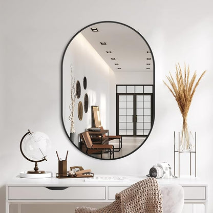 36x24 Black Oval Bathroom Mirror for Over Sink, Aluminum Frame | HD Reflection No Distortion, Aluminum Frame, Mounting Hardware for Vertical or Horizontal Mount
