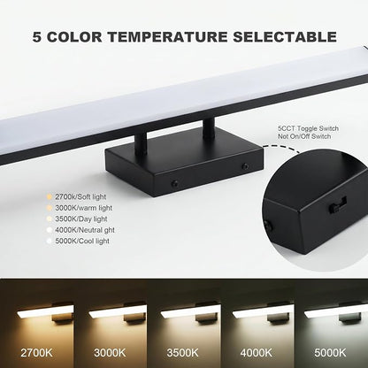 mirrea 24in 5CCT Black LED Vanity Lights for Bathroom Over Mirror | 5 color temperatures,Adjustable light angle,ETL listed,Dimmable,Bathroom lighting fixtures,Eye-friendly,Frosted acrylic shade