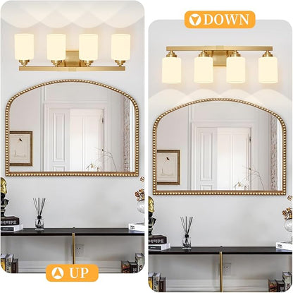 Bathroom Light Fixtures, Vanity Light Over Mirror Gold 4-Light Fixture | Modern bathroom vanity light fixture with metal frame, ideal for mirrors, bedrooms and hallways. Fits E26 bulbs.