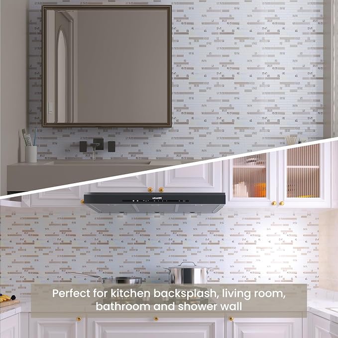 Glass Backsplash Tiles Mosaic Iridescent White 12 x 12 Inch 5 sq.ft. | Kitchen Backsplash Bathroom Wall (5-Pack)