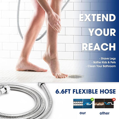 Handheld Shower Head with Extra Long Hose, 8 Setting Square Detachable Hand Held Spray with Upgrade Button & On Off Switch, 79" Hose - Chrome