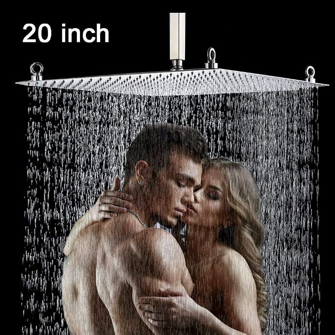 20 inch Large Rainfall Shower Heads High Pressure Stainless Steel Bathroom Rainfall Shower Head Ultra-thin Waterfall Full Body Cover Brushed Nickel Finish