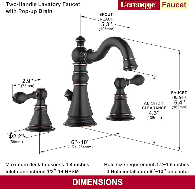 Two Handle Bathroom Sink Faucet Oil Rubbed Bronze 3 Hole Sink Faucet with Pop up Drain, 8 Inch Widespread Bathroom Faucet,High Arc Lavatory Faucet,2 Pack,F-8805-ORB