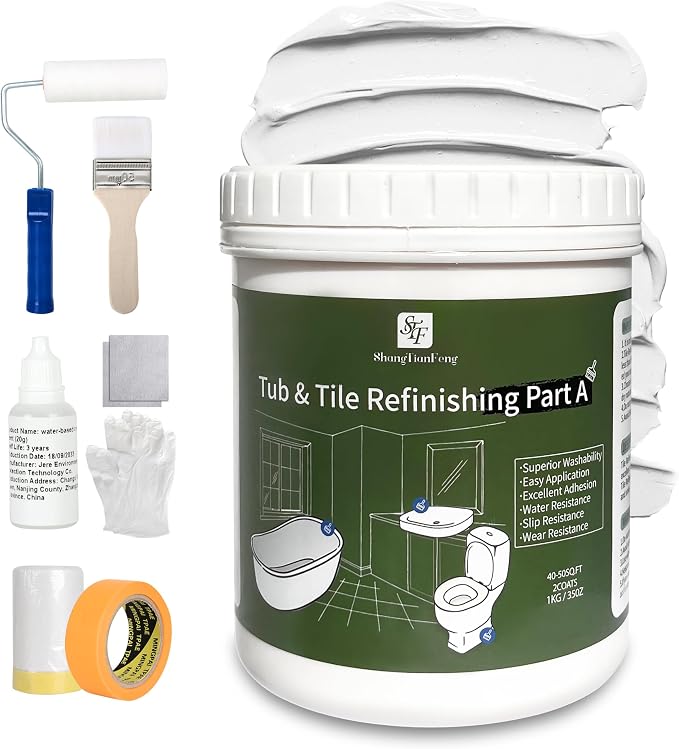 White Ceramic Tub and Tile Refinishing Kit - Bathtub, Bathroom Wall, Countertop, Sink Paint - Easy to Use, Waterproof, Low Odor, No Toxic (（32 FL OZ White 50-60 sq.ft)