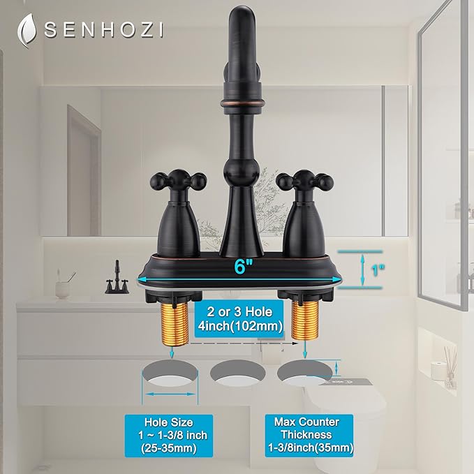 Oil Rubbed Bronze Bathroom Faucet 2 Hole, 4 Inch Centerset Antique Bathroom Faucet with Pop Up Drain and Supply Hose, Modern Bathroom Faucet Vanity Faucet, SE-0038-ORB