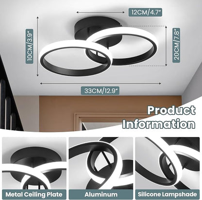 CANEOE Round Modern Led Ceiling Light Fixtures, 6000K Black Hallway Light Fixtures Ceiling, Bathroom Close to Ceiling Lights for Hallway Bedroom Corridor Aisle Ceiling Lamps (Black, 6000K, 1 Pack)