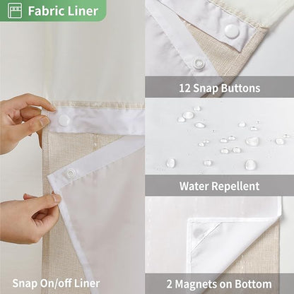 eachope No Hook Long Shower Curtain Set with Snap-in Fabric Liner,Linen Textured Thick Striped Fabric with Tassels,Boho Farmhouse Rustic Luxury Bathroom Curtain,Water-Repellent,Cream/Beige,71x80 | 330GSM Thick Linen Textured Striped,Boho Farmhouse Rust...