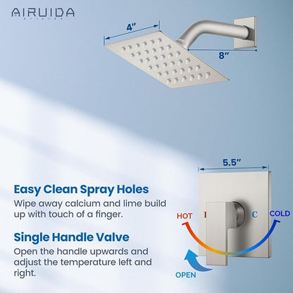 Airuida Shower Faucet Set,4 Inch Shower Valve Kit,Brushed Nickel | Male Threads,Rough-in Valve Shower Trim Kit,Single Handle Control Shower Set