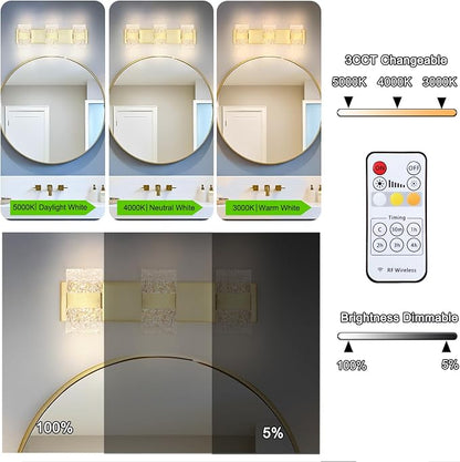 Bathroom Vanity Light Fixture, Modern Brushed Gold LED Vanity Light, Dimmable 19W LED Wall Sconce Lighting for Bathroom, Bedroom, Perfect for Makeup & Shaving