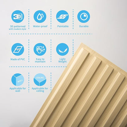 Art3d Fluted Slat 3D Wall Panels, Drop Ceiling Tiles, 12-Pack, Oak | 24" x 48" , Lightweight, Break-Proof, Compatible with Grid System, Ideal for Home, Commercial Spaces