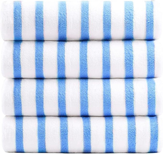 JML Beach Towels, Microfiber Bath Towel Set, Cabana Stripe, Absorbent, Quick Dry for Adult, Travel, Summer, Sport, Swimming, Pool, Yoga, Camping, 4 Pack, 30" x 60", StripeBlue