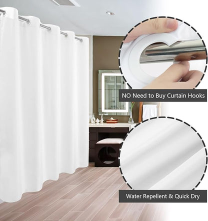 River Dream No Hook Long Shower Curtain or Liner Soft Microfiber - 75" Length Fabric Shower Curtain Liner Set, Machine Washable & Water Repellent, White, 71x77 | Waterproof Fabric Shower Curtain Set, Bottom Magnets, Soft & Machine Washable, 71W x 77H