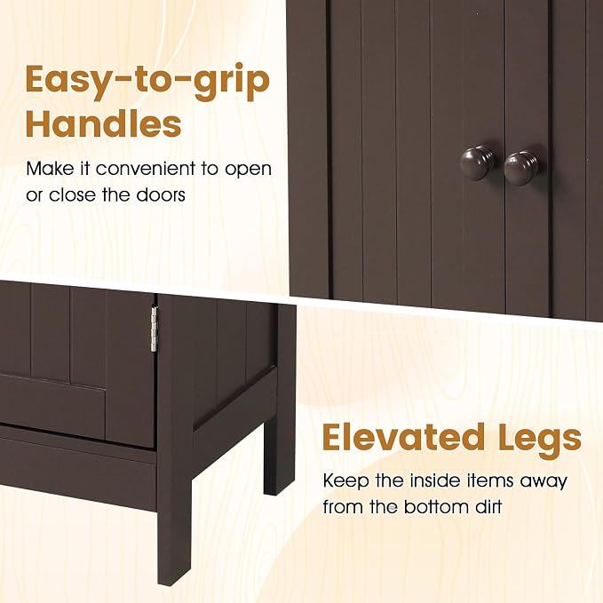 Giantex Storage Cabinet with Doors and Shelves - Freestanding Storage Organizer with Anti-Tipping Device, Entryway Storage Unit for Living Room, Entryway, Bathroom Floor Cabinet (White)
