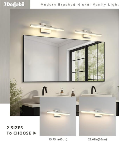 Brushed Nickel Vanity Lights - Dimmable 5CCT Bathroom Lighting Fixtures Over Mirror, Adjustable Angle Wall Light, 15.75" Long 12W LED Bar Light