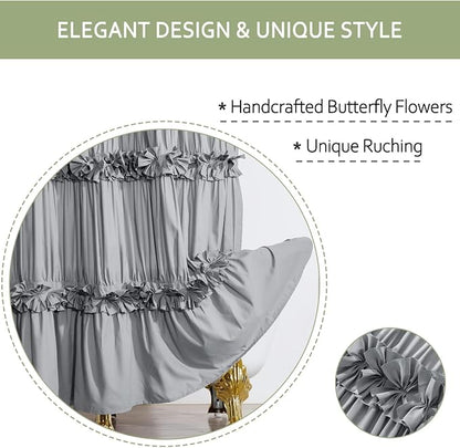 Homechoice Decor Handcrafted Bow Tie Victorian Shower Curtain 72" W x 84" H | Vintage Ruffle Bath Curtain for Master Bathroom, Ruched Microfiber Bathroom Curtain with 12 Buttonholes, Gray (LQ-10)