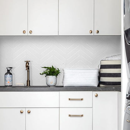 STICKGOO Herringbone Peel and Stick Backsplash, Pure White, 10 Sheets | 12.6 x 9.7 in, Thicker Rectangular Vinyl Stick-On Wall Tiles, Easy Alignment, Waterproof, Easy to Clean, Kitchen/Bathroom
