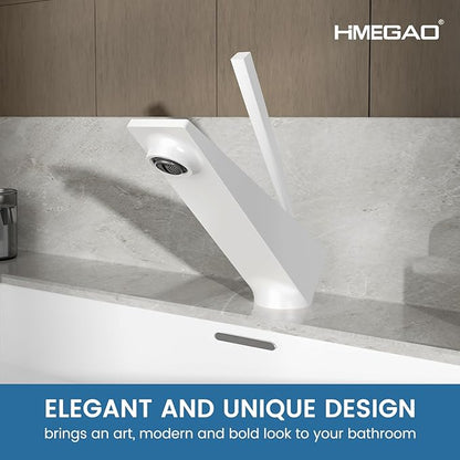 Bathroom Sink Faucet Milky White, Single Handle Brass Sink Faucet with Unique Design, Single Hole Basin Mixer for Lavatory, Vanity, RV, Modern Farmhouse, Suitable for 1 Hole