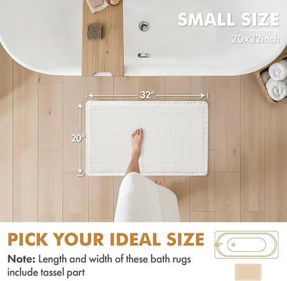 MIULEE Set of 2 Waffle Bathroom Rugs Boho Bath Mat White 20x32 Inch | Non Slip, Super Absorbent, Washable, Ultra Soft, Rubber Backed Bath Rugs for Bathroom Floor Tub Shower
