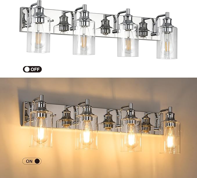 4-Light Bathroom Light Fixtures Modern Chrome Vanity Lights for Bathroom Lighting Fixtures Over Mirror for Cabinet Mirror Bedroom Hallway