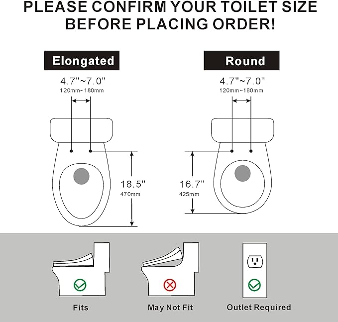 Electric Heated Bidet Toilet Seat, Warm Water Oscillating Wash, Heated Toilet Seat, Air Dryer, Soft Close Lid, Night Light, Self Cleaning Nozzle, LED Display Requires Outlet - Elongated