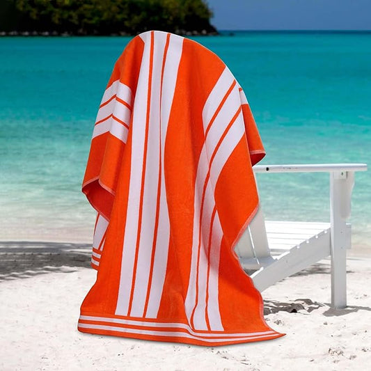Superior Oversized Cotton Beach Towel Set of 6, Absorbent Towels for Bathroom, Beach, Pool, Swim, Adults, Kids, Vacation, Travel, Bath Sheet, Quick Dry Basics, Trip Essentials, Striped Decor, Coral