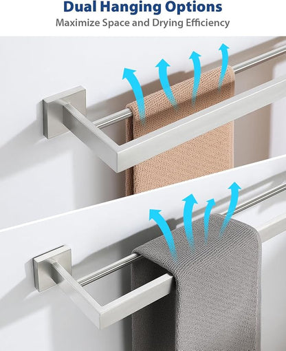 Alise Double Towel Bars Towel Rack for Bathroom Wall Mount 32 Inch,Brushed | SUS304 Stainless Steel Bathroom Towel Holder, Square Towel Rod Towel Hanger for Bathroom Lavatory Kitchen