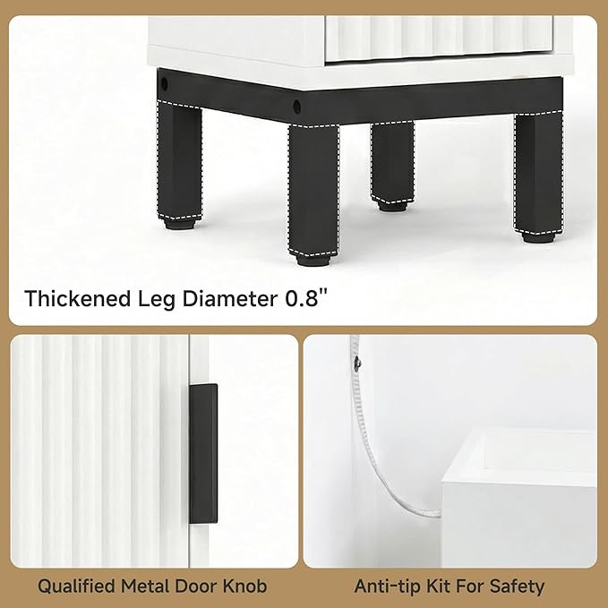 Small Bathroom Storage Cabinet, Corner Narrow Toilet Paper Floor Cabinet with Door and Shelves,Bathroom Organizer with Adjustable Shelf, for Small Spaces (White, 4-Tier)