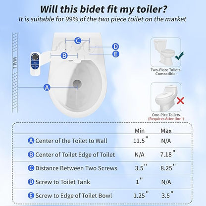 SAMODRA Non-Electric Bidet - Self Cleaning Dual Nozzle (Frontal and Rear Wash) Fresh Water Bidet Toilet Seat Attachment with Independent Adjustable Water Pressure (Ocean Blue)