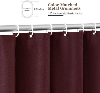 BTTN Boho Scalloped Linen Textured Cloth Shower Curtain, 72x84, Burgundy | Tall Size, 230GSM Waterproof Polyester, Heavy Duty Fabric, 12 Plastic Hooks, Elegant Modern Farmhouse Style, Machine Washable
