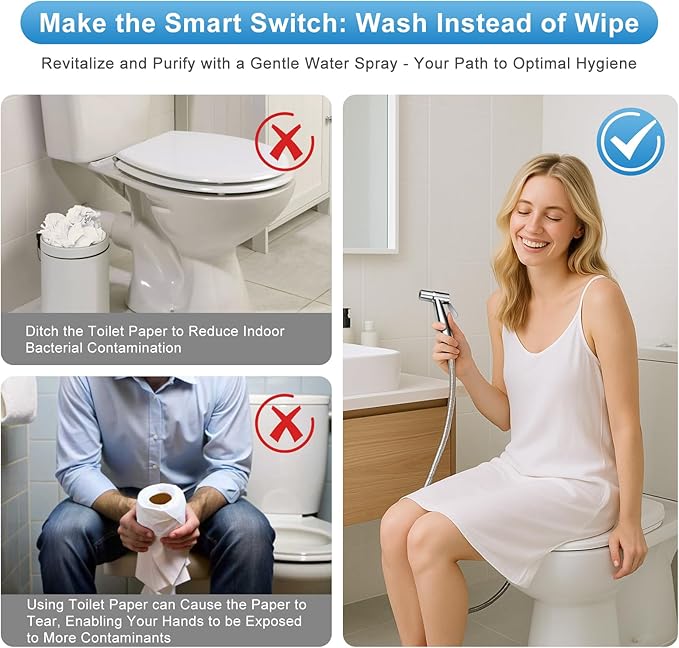 Handheld Toilet Bidet Sprayer, Water Pressure Adjustable Sprayer with Hose and 7/8 "T-Valve, Jet Spray and Soft Spray, for Toilet, Bidet, Shower etc., Stainless Steel, Silver