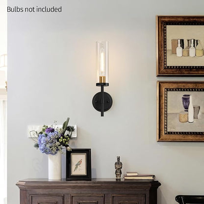 MOKATNG Hardwired Wall Sconces, Black and Gold Bathroom Sconces with Clear Glass, Modern Wall Light Fixtures for Bathroom Mirror Vanity, Living Room, Bedroom, Hallway, Stairway, Cabinet, Foyer