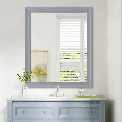 30x36 Inch Rectangular Wall Mirror, Grey Bathroom Vanity Mirrors | Grey Mirror, Tempered Glass, Wall Decor