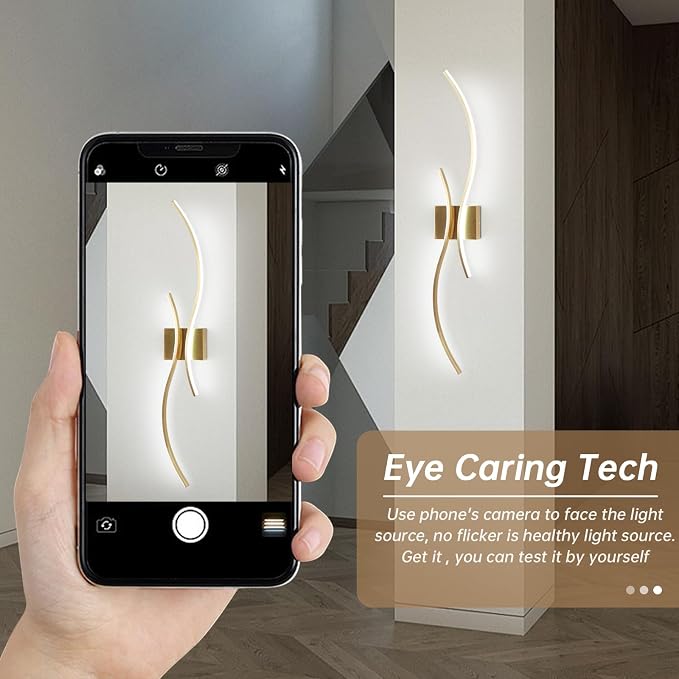 CANEOE Modern Wall Sconce, 39Inch Gold LED Wall Light Fixtures,6000K Bathroom Vanity Light Fixtures Over Mirror Indoor Bedroom Wall Lamps for Living Room Hallway Sconces Lighting