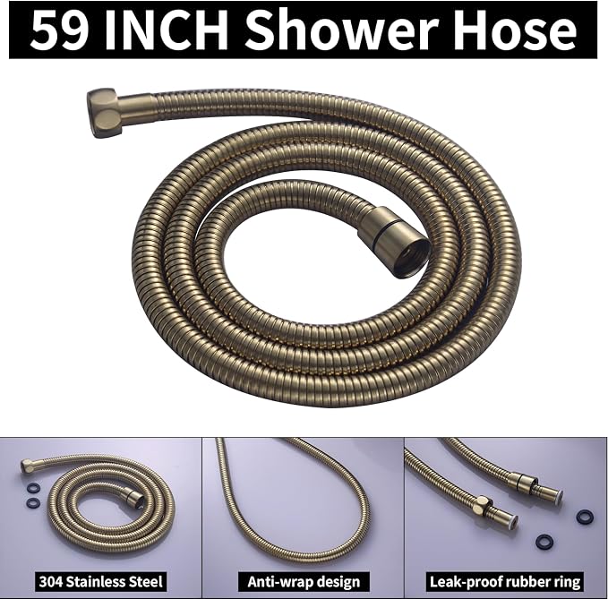 AYIVG Brushed Gold Finish Round Brass 2 In 1 Function High Pressure Handheld Shower Head Sprayer Hand Shower Wand with 59 Inch Hose For Bathroom Shower System