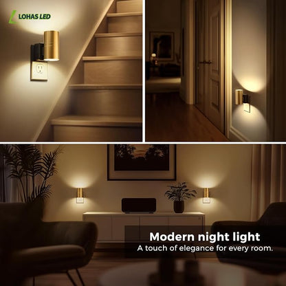 L LOHAS LED Night Light, Dimmable Night Lights Plug into Wall | 2 Pack Automatic Nightlight with Light Sensor, 3000K Soft White 0-100LM Modern Nightlight for Kids Bedroom Hallway