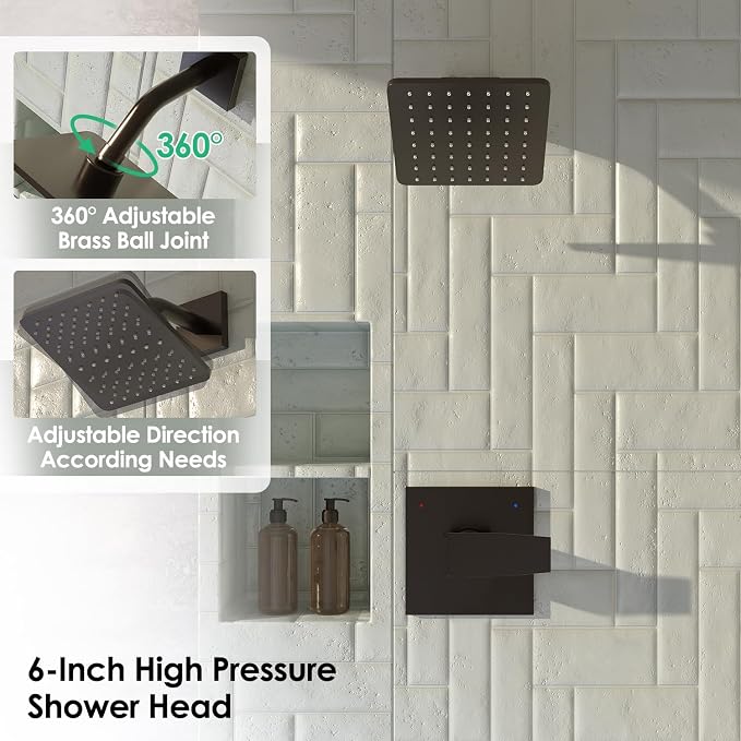 Replacement for Delta Shower Trim Kit 14 Series, High Pressure Matte Black Shower Faucet Set, 6-Inch Black Shower Head and Handle Set(Valve/Cartridge Not Included)