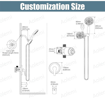 Aolemi Tub Shower Faucet Set Dual 8 Mode Head Valve Kit Brushed Nickel | Valve and Trim Kit, ABS Shower Head and Handheld System, Bathroom Bath Tub Spout 6.3",SUS304,Single Handle