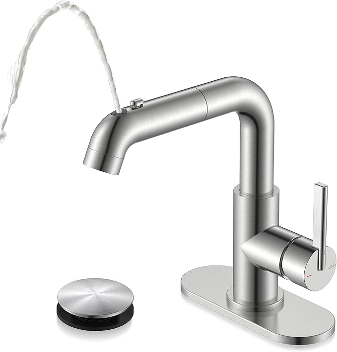 Modern kitchen faucet with pull-out spray head on a white background
