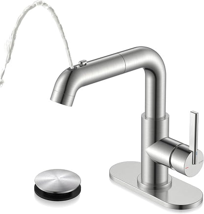 Modern kitchen faucet with pull-out spray head on a white background