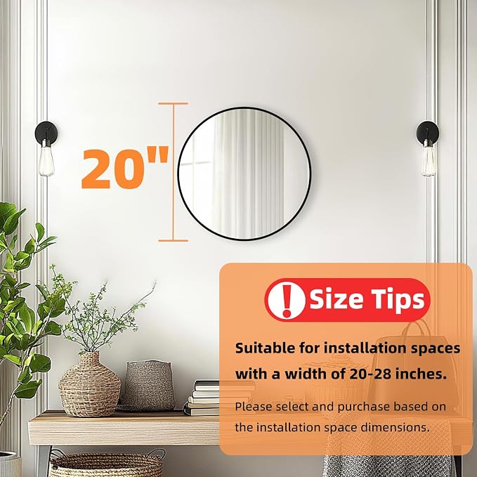 Round Black Mirror 20 Inch, Matte Black Frame, Small Circle Mirror | Metal Frame, Circular Wall Mounted Mirrors for Bathroom,Kids Room,Nursery, Bedroom, Vanity,Entryway, Wall Decor,Rust Proof