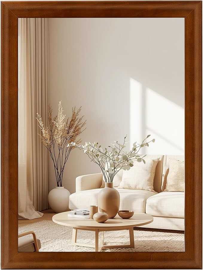 Tanmicoshomy 30x40 Inch Large Bathroom Vanity Rectangle Mirrors for Wall | Rustic Brown Wood Grain Finish, Tempered Glass, Bathroom Bedroom Entryway Living Room Wall Decor
