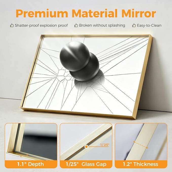 Sweetcrispy Bathroom Mirrors, Vanity Mirror, Wall Mount, 24x36 Inch | Tempered Glass, Anti-Rust Metal Frame, Over Sink Home Decor, Modern Rectangle Style, Gold