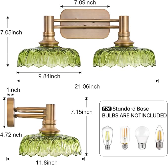 Vintage Green Vanity Lights 2-Light Bathroom Lighting Wall Sconces Over Mirror Picture Wall Light for Bedroom Hallway